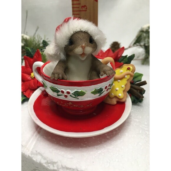 Vtg Charming Tails Oh Christmas Tea Oh Christmas Tea Fitz & Floyd Tea Cup Mouse - Picture 9 of 13
